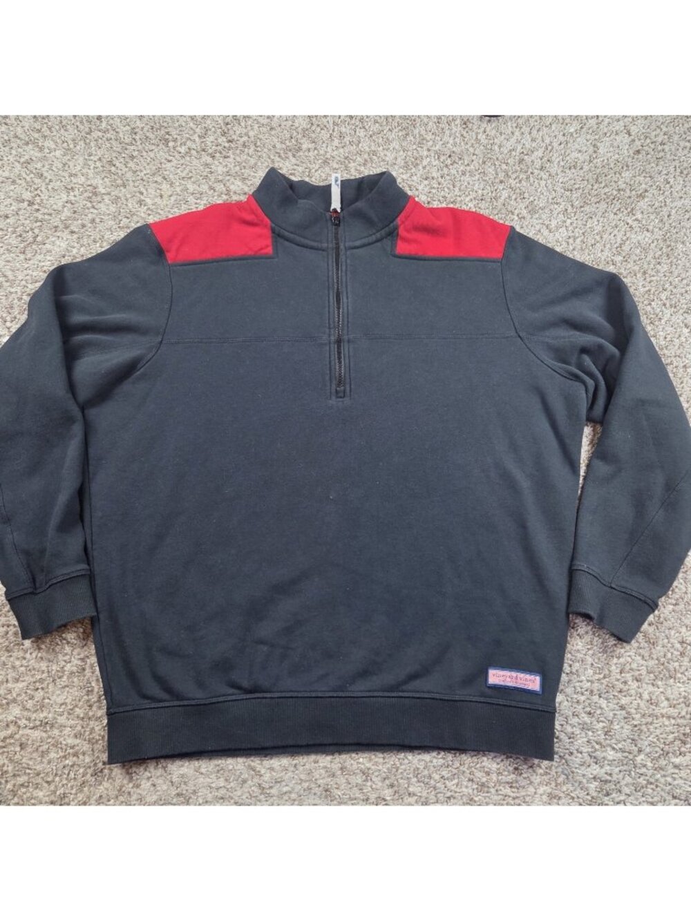 Vineyard Vines Sweatshirt Mens Large Black Red Shep 1/4 Zip Fleece Pullover